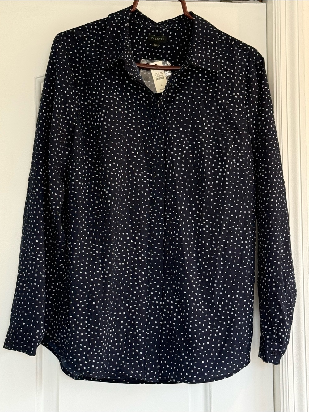 Talbots Navy and White Polka Dot Button-Front Blouse